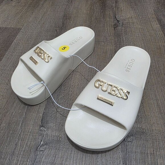 GUESS WGSwings-R Platform Slide Sandals White Gold Logo – Women’s Size 5M (No Bo - Picture 8 of 8